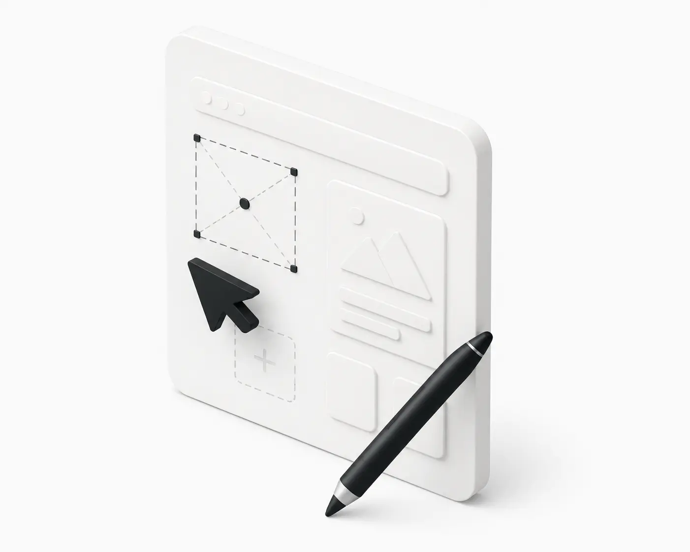 Product design illustration showing design tools and workspace