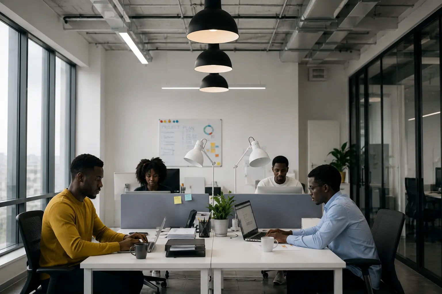 Professional team members working together